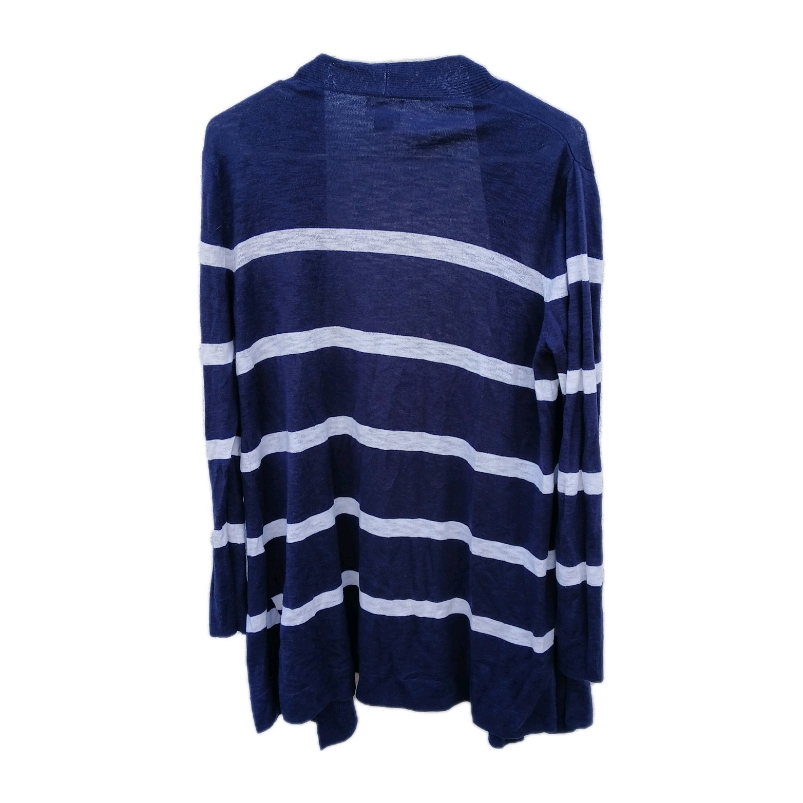 Old Navy Blue White Striped Knit Open Front Cardigan Sweater Pockets Size L