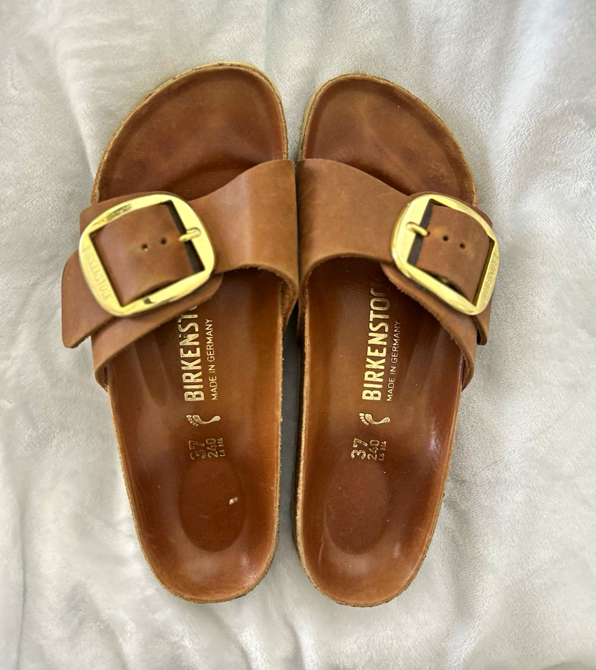 Birkenstock Women’s Brown Leather Slide Sandals Buckle Closure US 7 EU 37