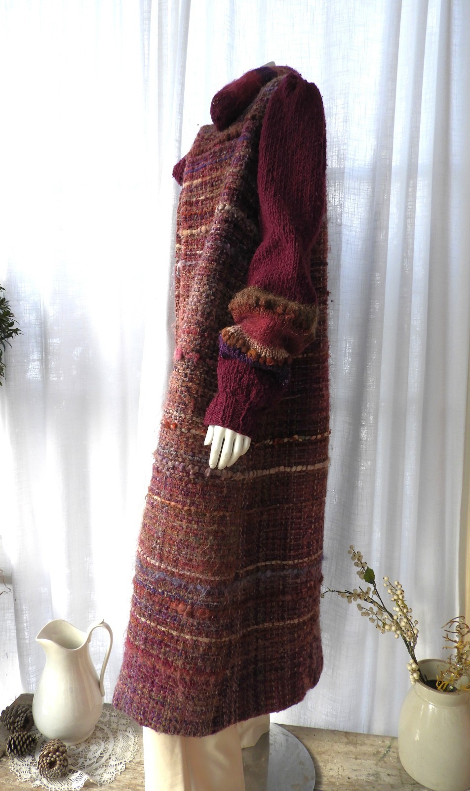 Vtg 1970’s Retro Wool Purple Hand Woven Boho Knit Coat Avant Garde sz S/M