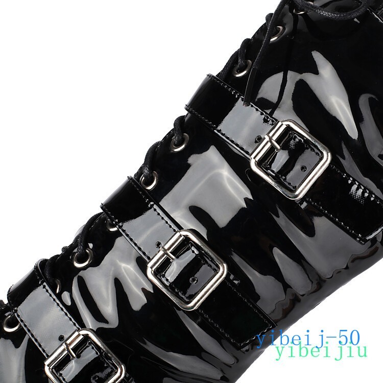 Women’s Mid Calf Boots High Heels Platform Leather Runway Party Buckle Shoes Zip