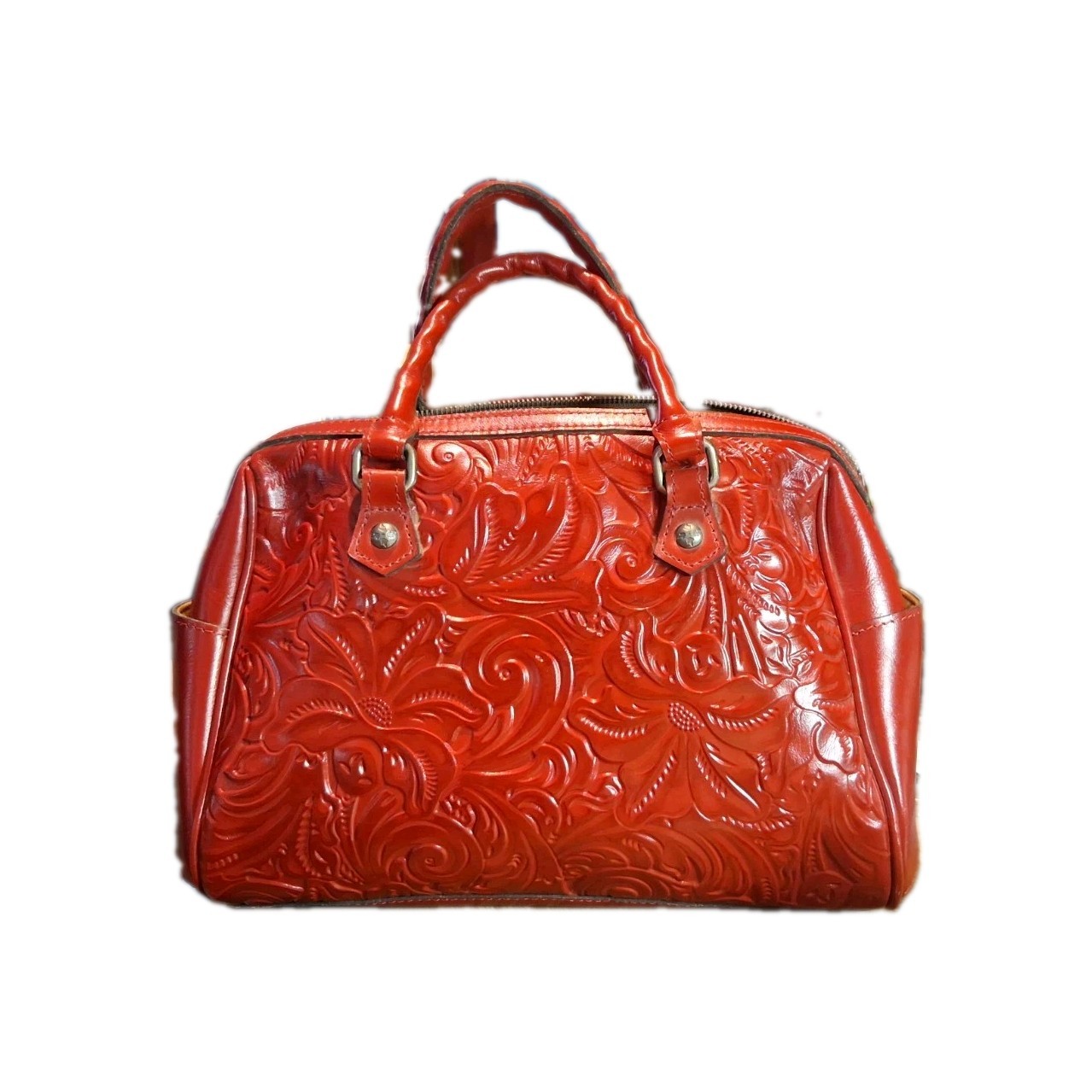 Patricia Nash Red Embossed Floral Satchel w/ Strap & Dust Bag