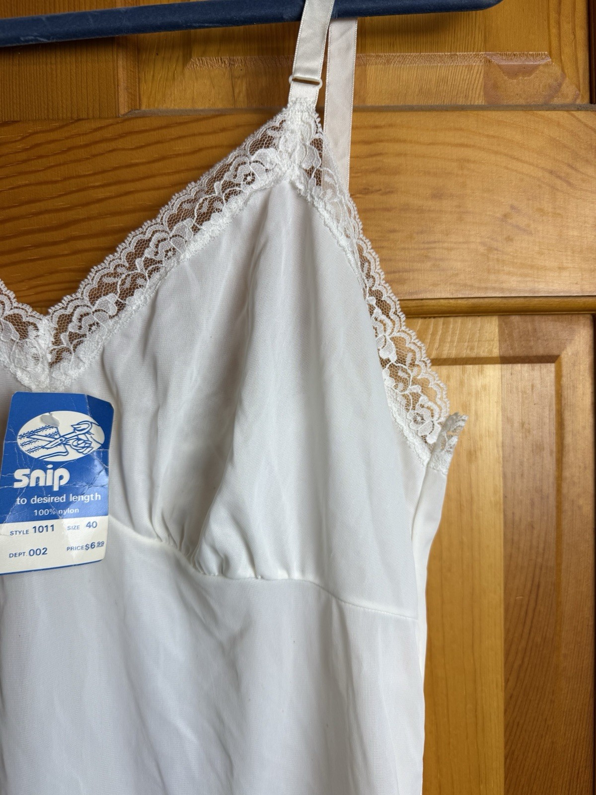 Vtg White Nylon Full Slip Snip Off Hem Style 1011 Size 40