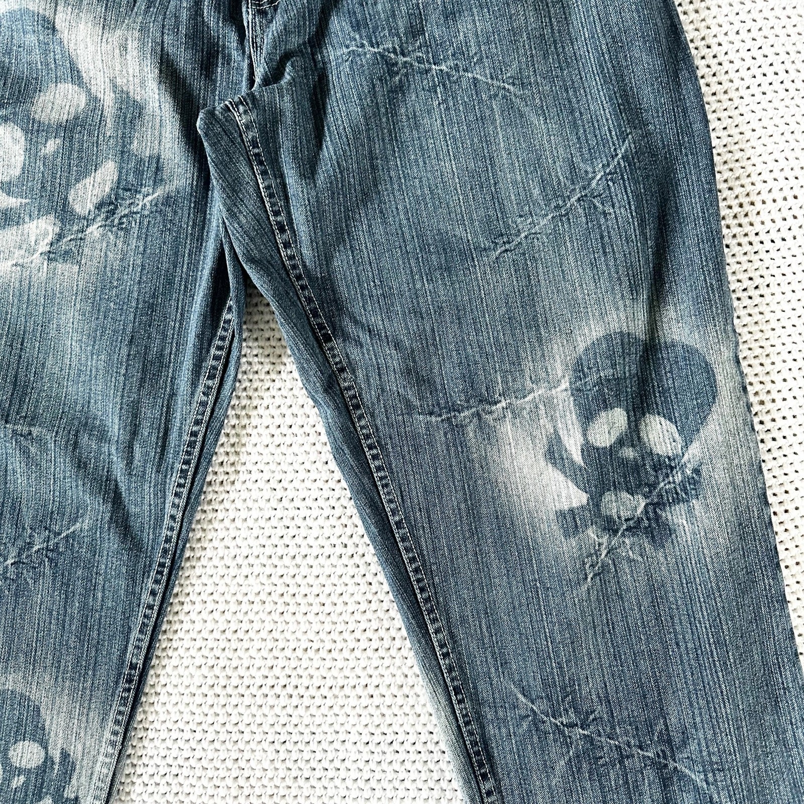 Muka Jeans Baggy Y2K Airbrushed Skull Stitches All Over Design Grunge Jeans 42