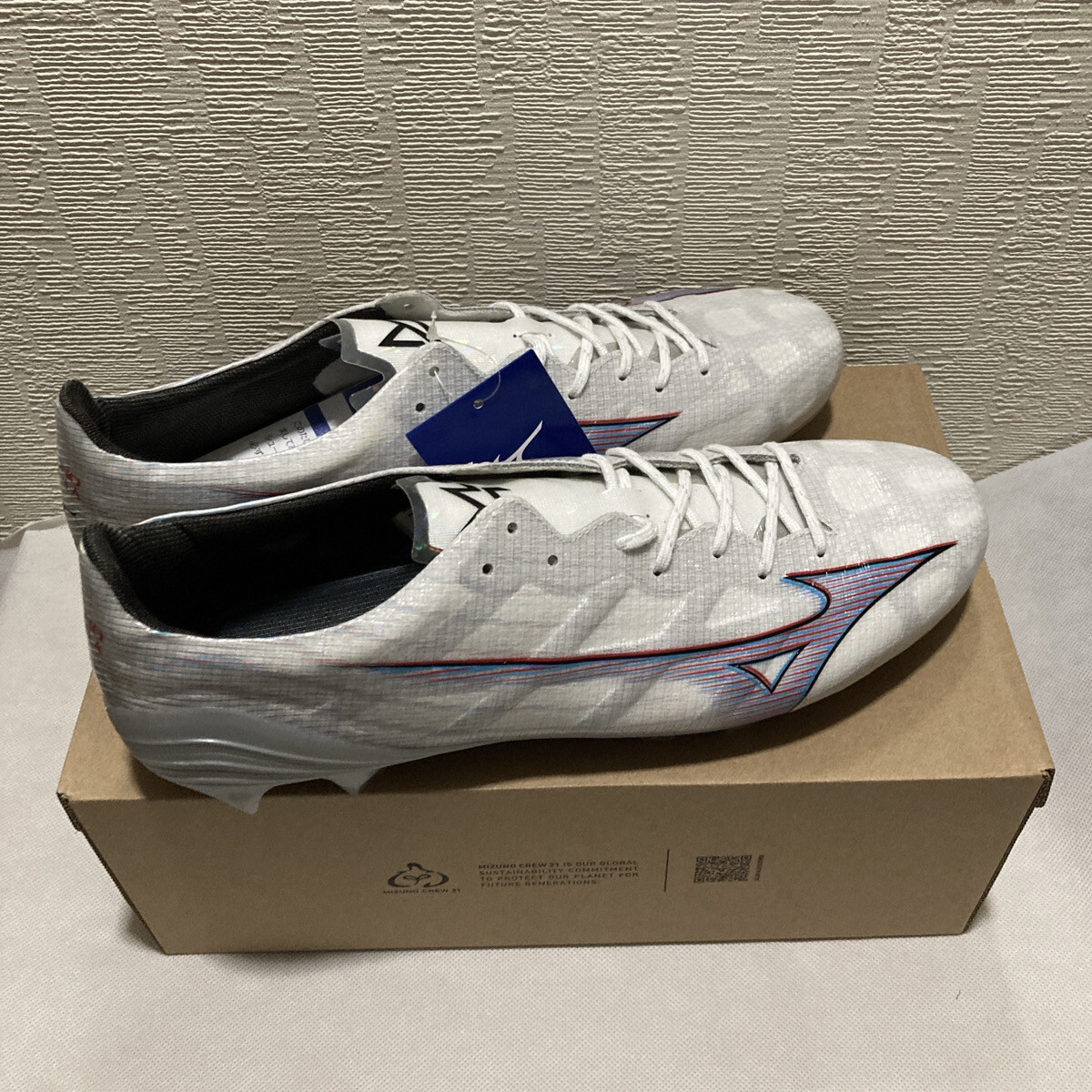 MIZUNO ALPHA ELITE P1GA2362 09 White Ignition Red Blue Men Soccer Cleats Shoes