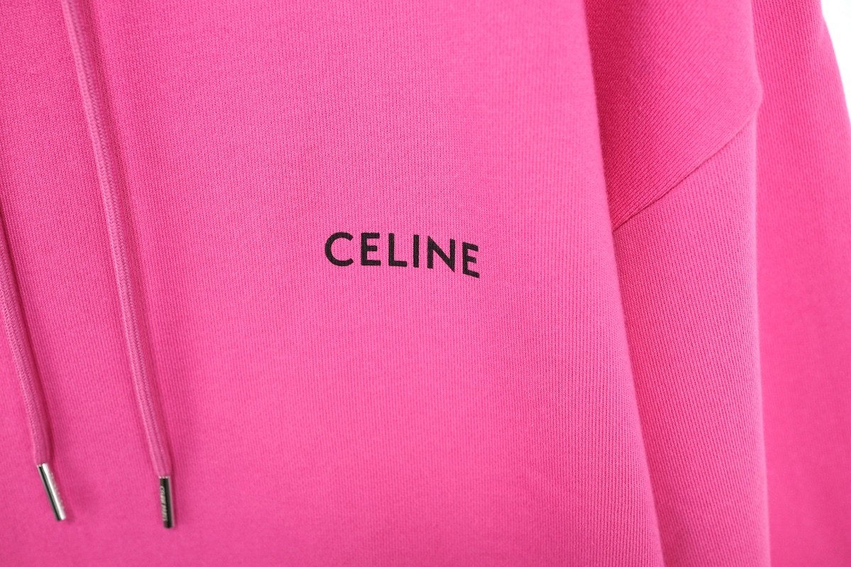 CELINE Front Logo Loose Hoodie Sweatshirt Pink Cotton Size M 2Y958670Q New