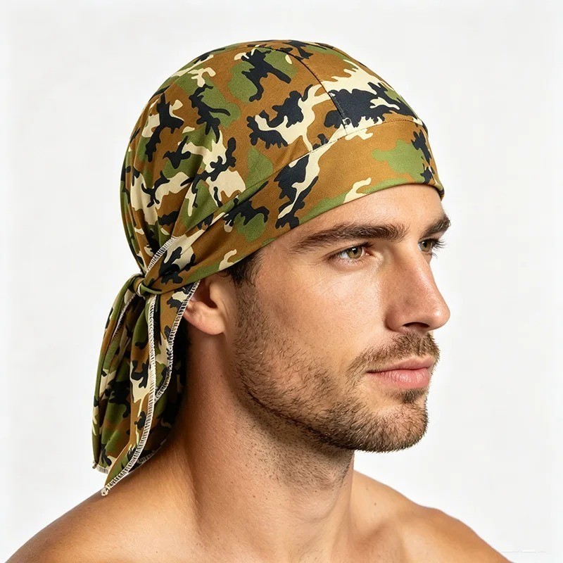 Camouflage Motorcycle Wrap Biker Du Do Black Doo Rag Head Skull Cap Durag