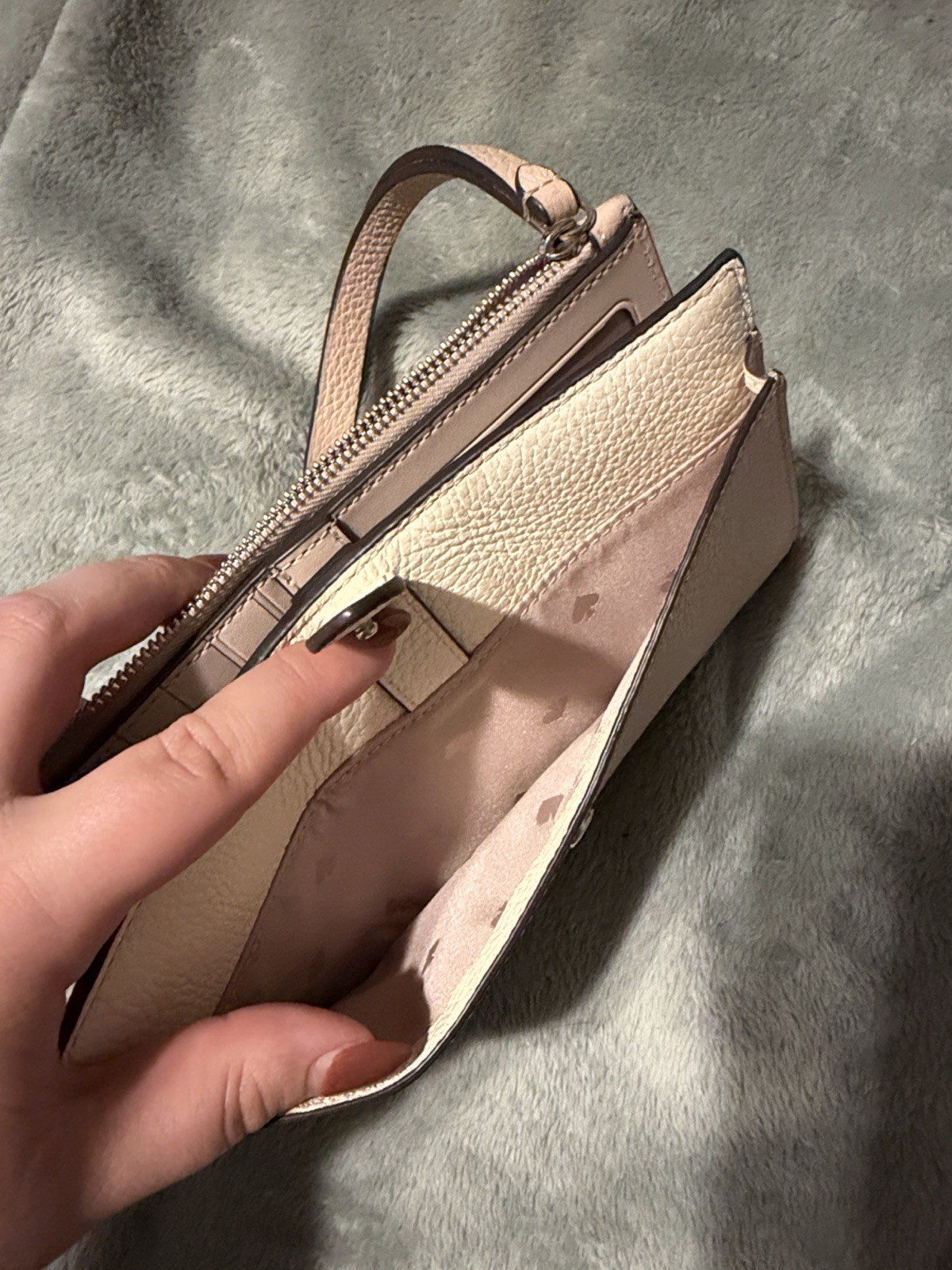kate spade new york Solid Pink/Beige Wristlet Wallet Zipper, ID Window, Cards