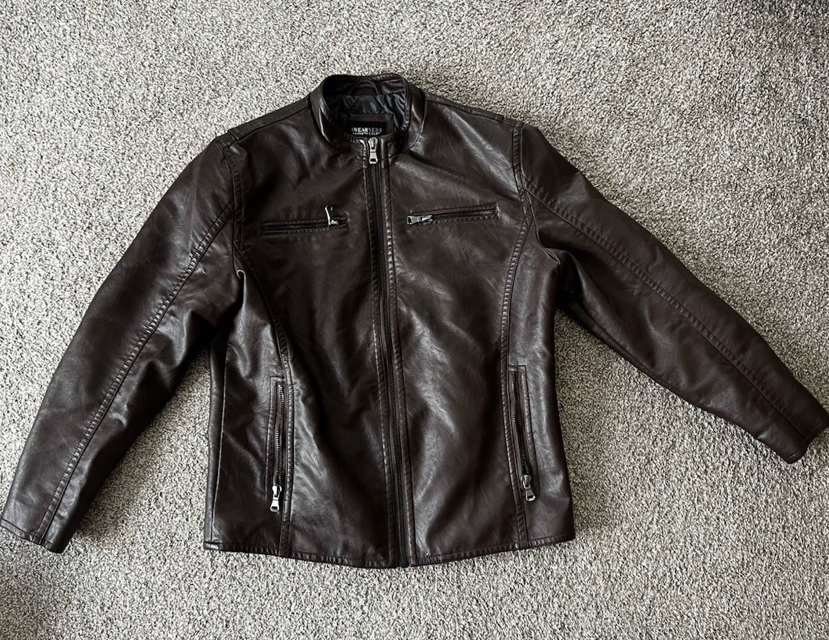 Kenneth Cole Brown Faux Leather Cafe Racer Jacket Size Large Men’s