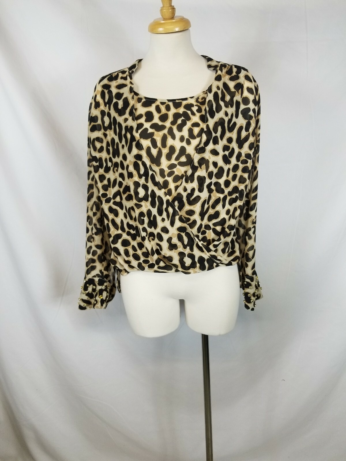 Womens XOXO Leopard Print Blouse Longsleeve Top sz Medium W/ Rhinestones