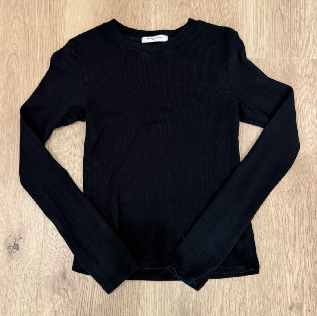 Black Ribbed Long Sleeve T-shirt PerfectWhiteTee ‘Emma’ Closet Staple S