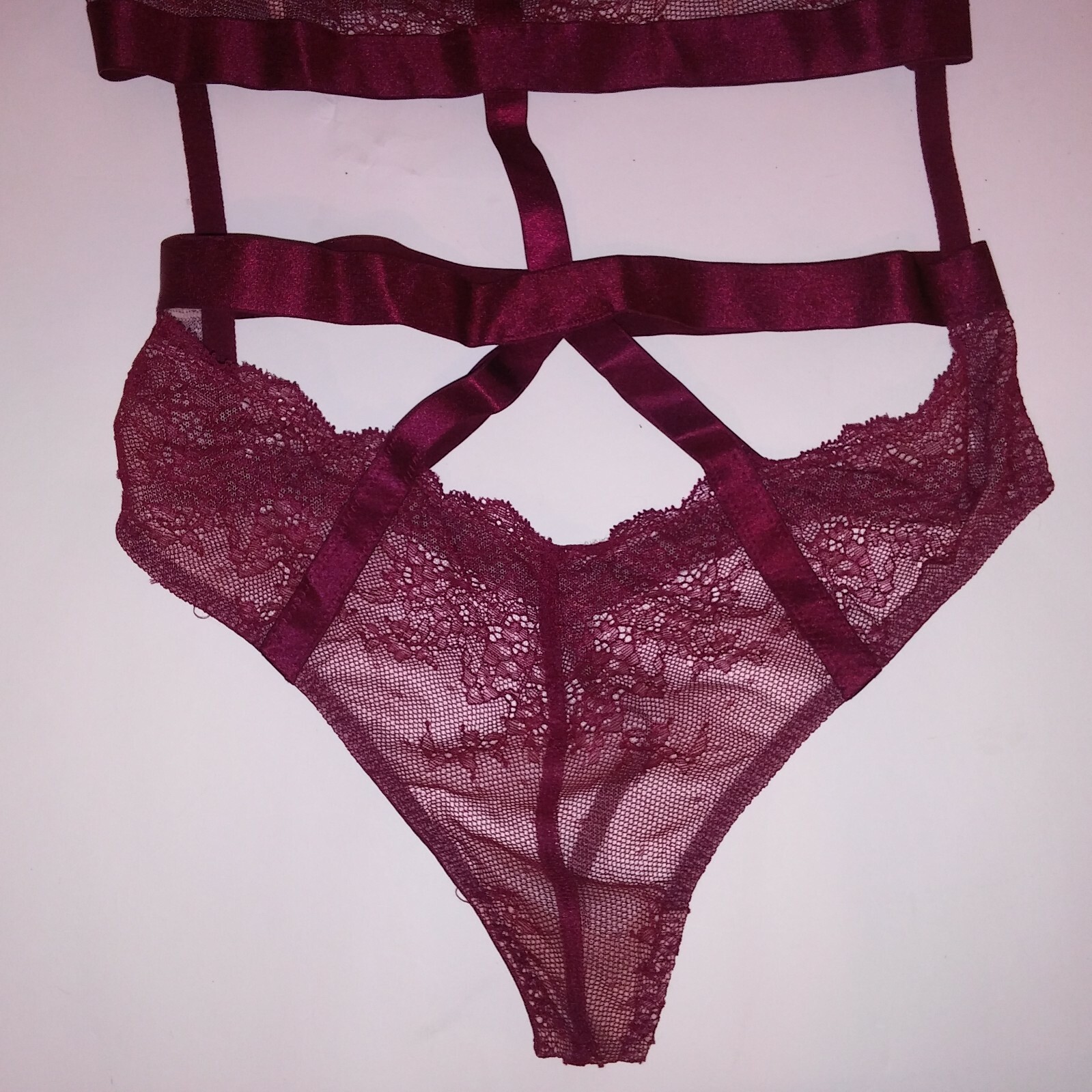 Victoria Secret Lingerie Teddy One Piece Bodysuit Small Deep Red Lace Strappy