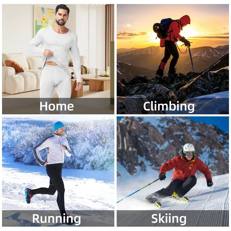 Men’s Long Johns Set Thermal Underwear Top & Pants Set Fleece Lined Warm Winter