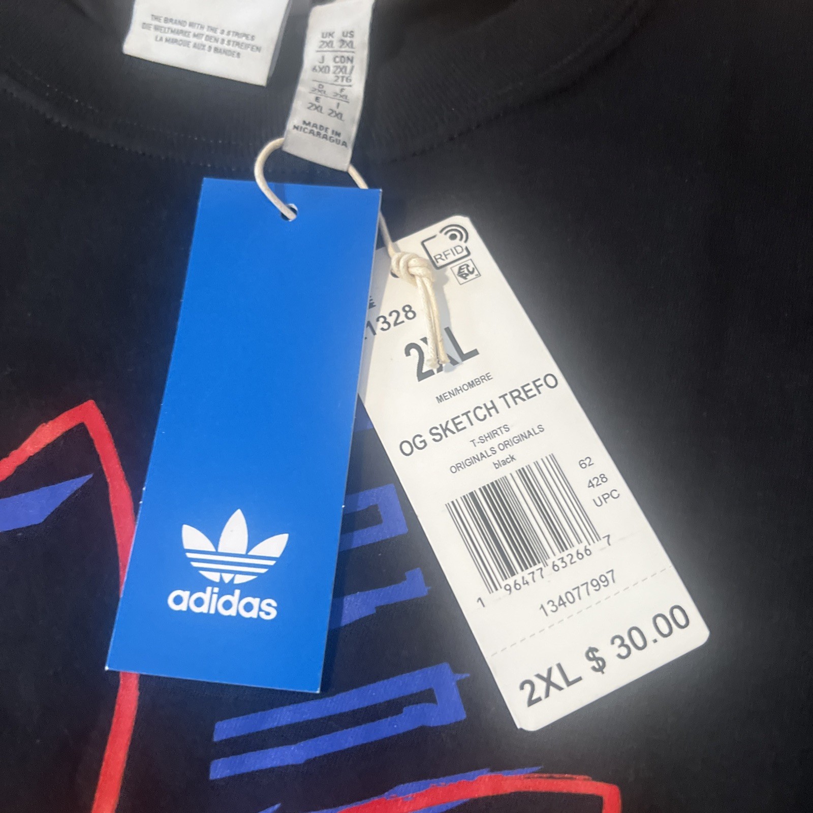 NWT Adidas Men’s 2XL Short Sleeve Crew Neck T-shirt Black OG Sketch Trefo $30