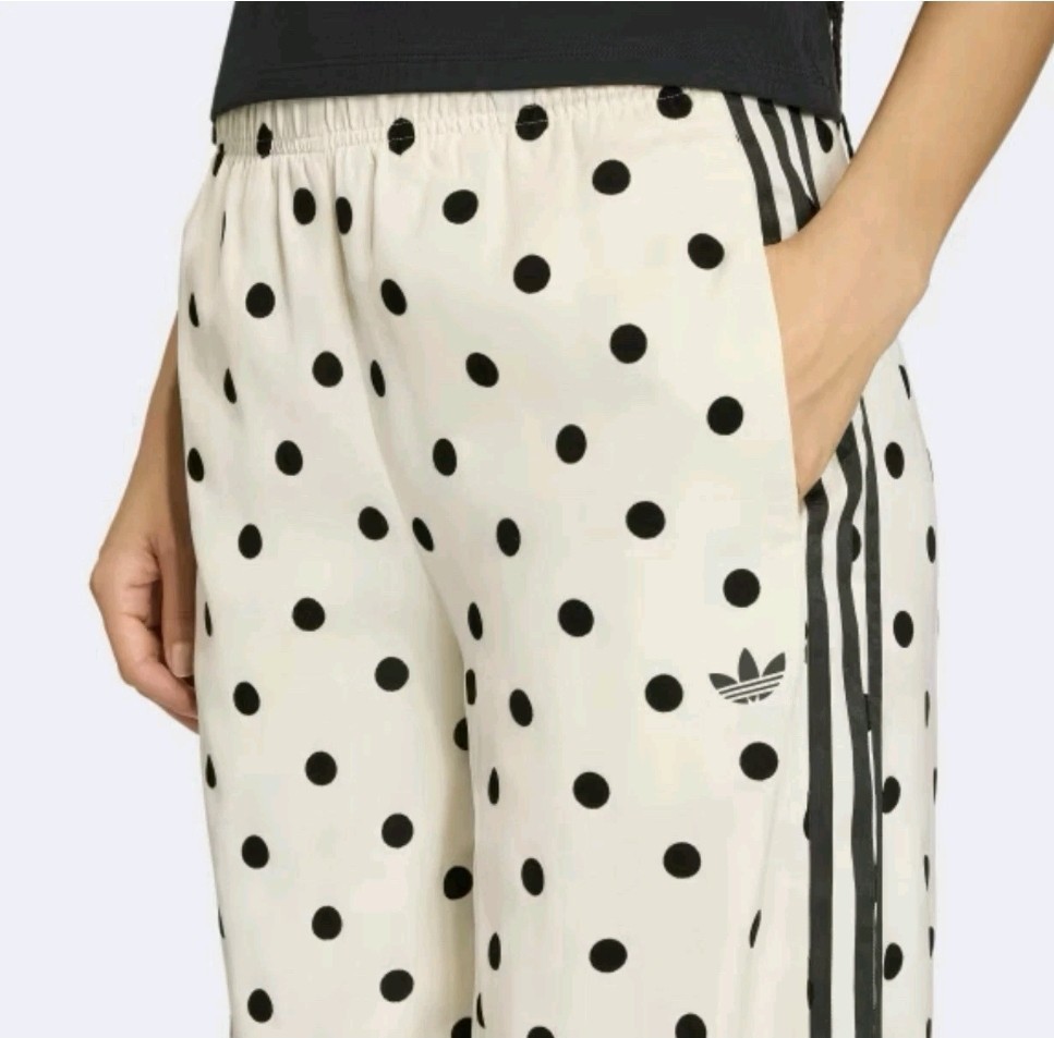 *Adidas Satin Polka Dots Wide Leg Track Pant White Black | size L | KV1168 NEW