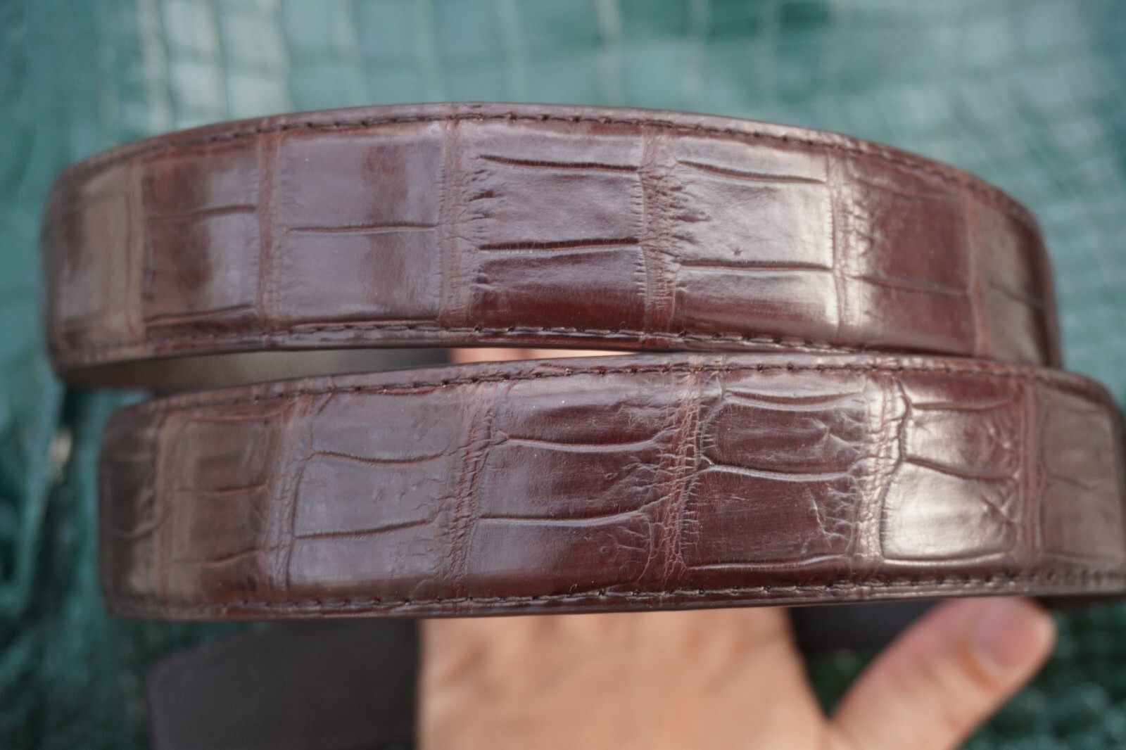 W1.3 inch Brown Real Crocodile Belly Leather Skin Men’s Belt Pin Buckle #K65