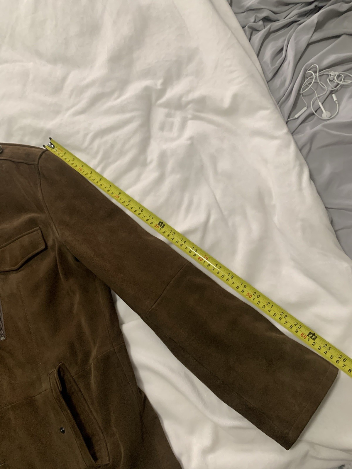 John Varvatos Brown Leather Military Jacket Stand-Up Collar Button Closure 50