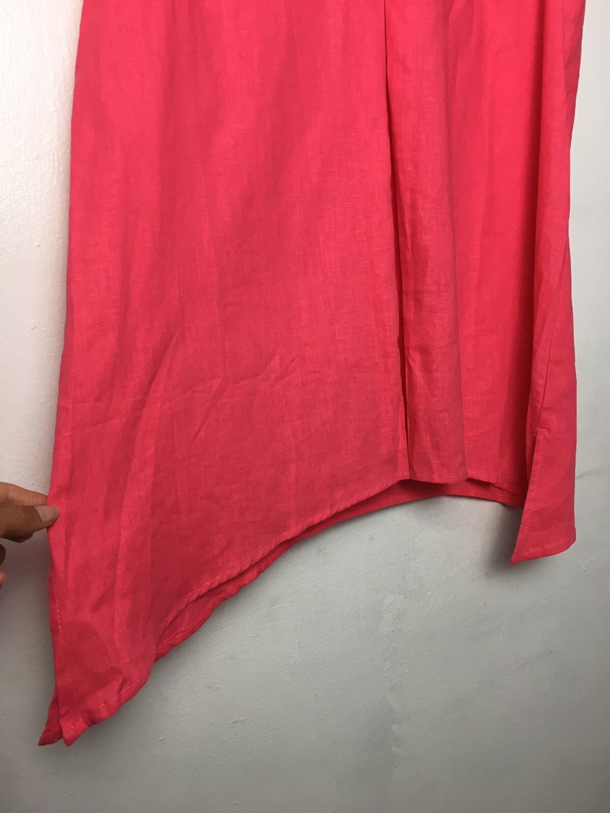 Counterparts Blouse Size L Pink Coral Crochet Linen Blend Sleeveless Slits Boho