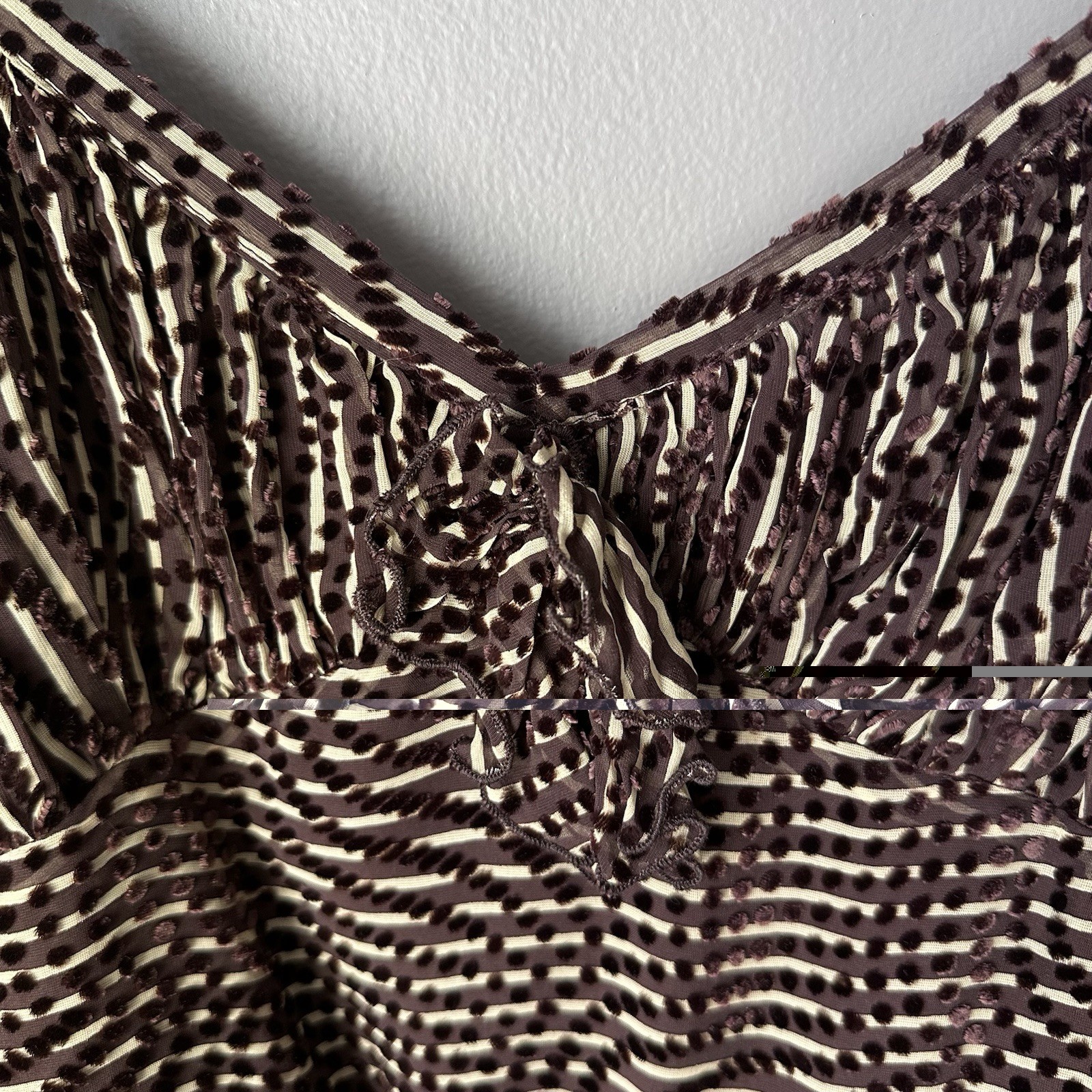 Anna Sui Spaghetti Strap Top Women’s 10 Brown Stripes Polka Dots Silk Blend