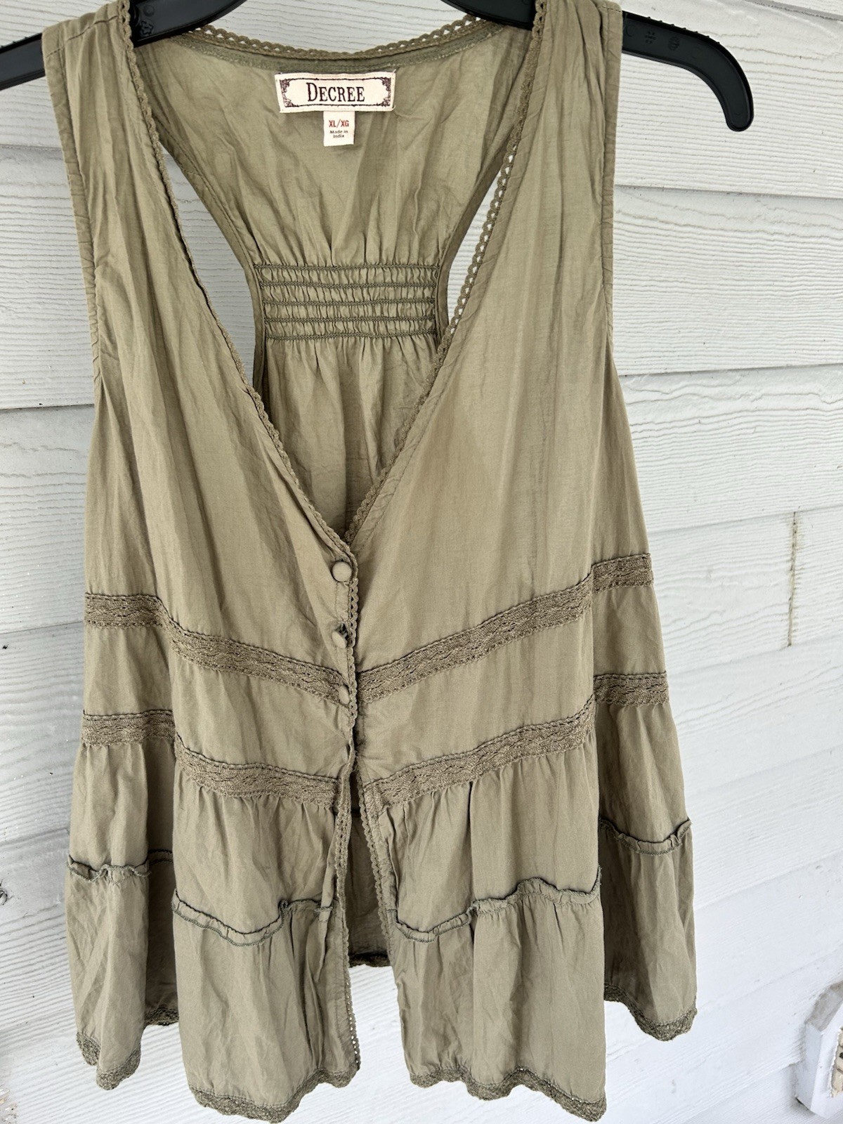 Decree XL Olive Green Boho Peplum Tank Top Boho Cottagecore Button Front India