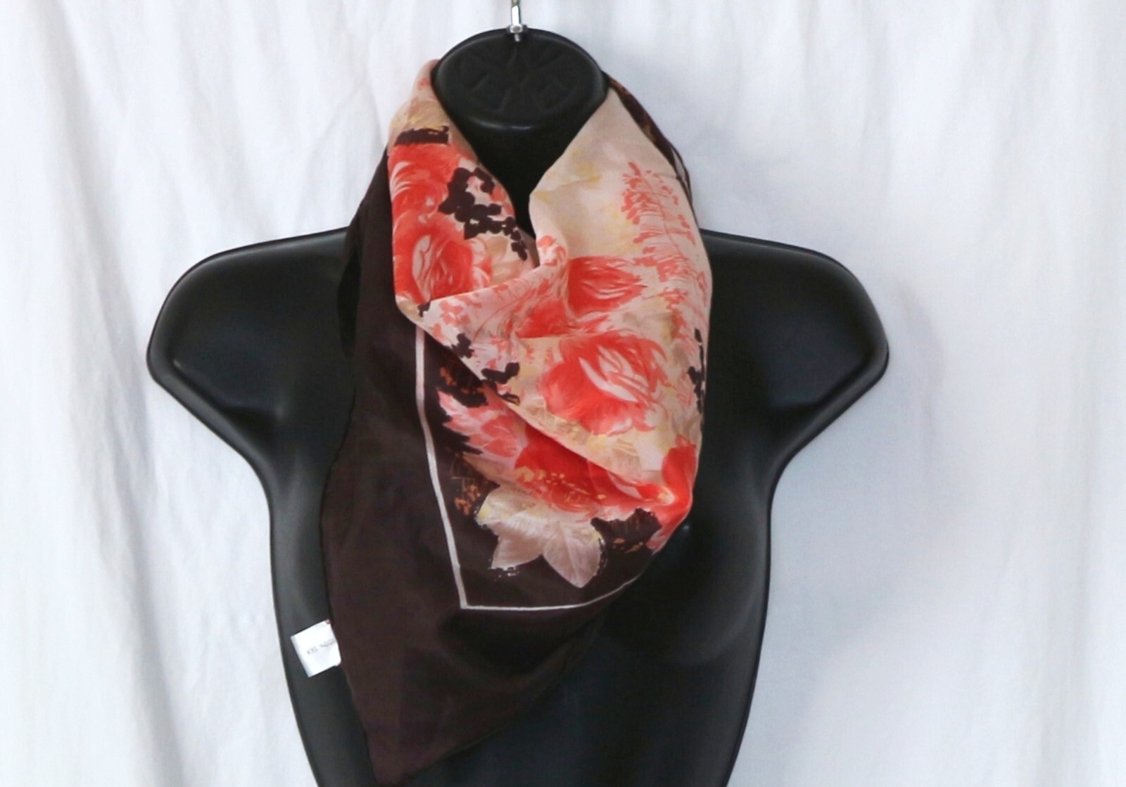 UNBRANDED Brown Border Floral Print Silk Scarf 32 X 32 EXC