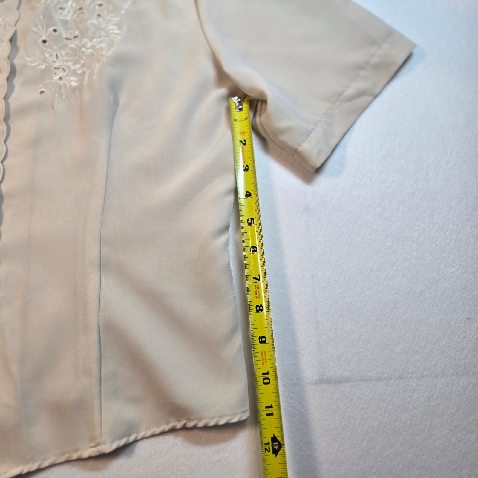 Vintage Embroidered Short Sleeve Blouse with Lace Detail