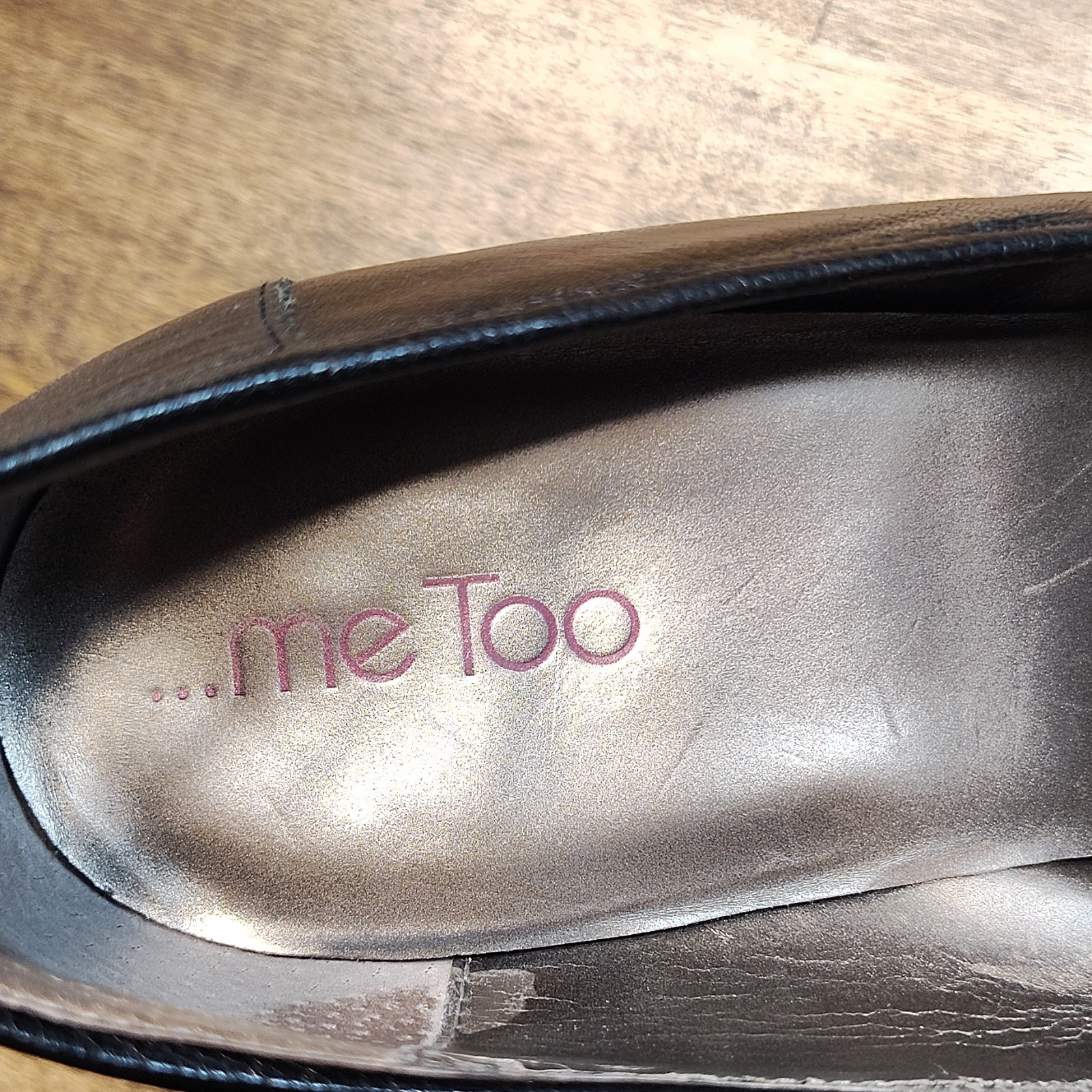 me Too Black Leather Platform Almond Toe Slip On Block Heel Loafers Womens 12M