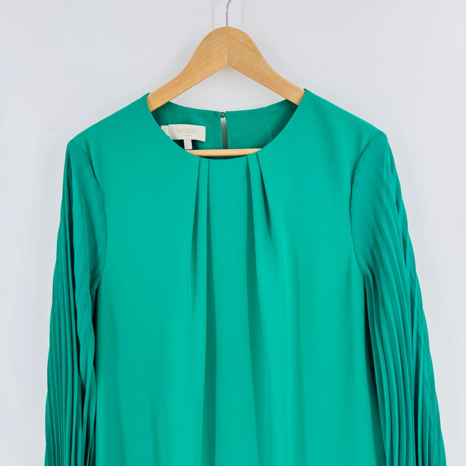 Hobbs Greta Green Popover Dress Pleated Sleeve Sheath Chic Minimalist Size 12