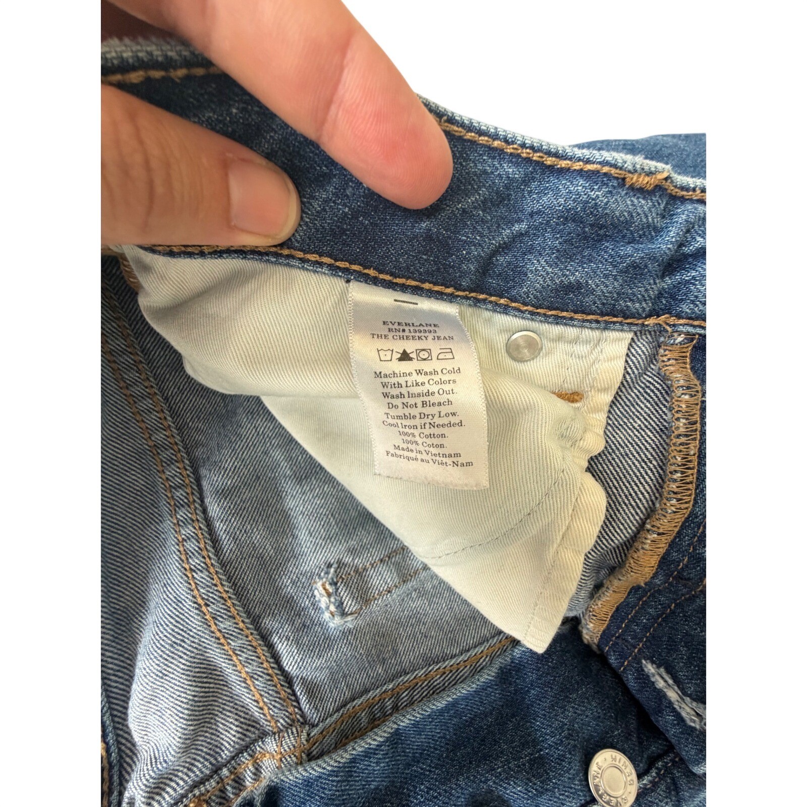 Everlane The Cheeky Jean Blue Denim High Rise Button Fly Straight Leg Jeans 28