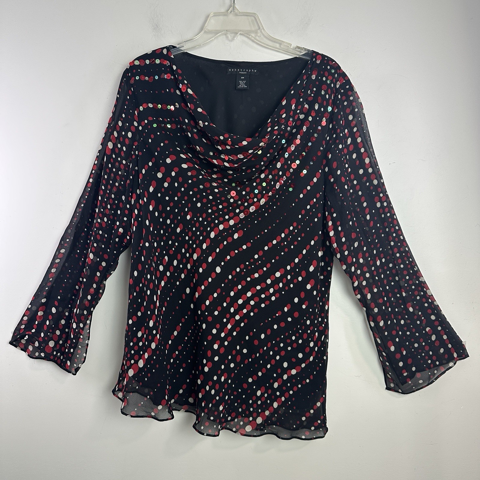 Apostrophe Silk Top Drape Cowl Neck Womens Plus 20W Long Sleeve Event Holiday