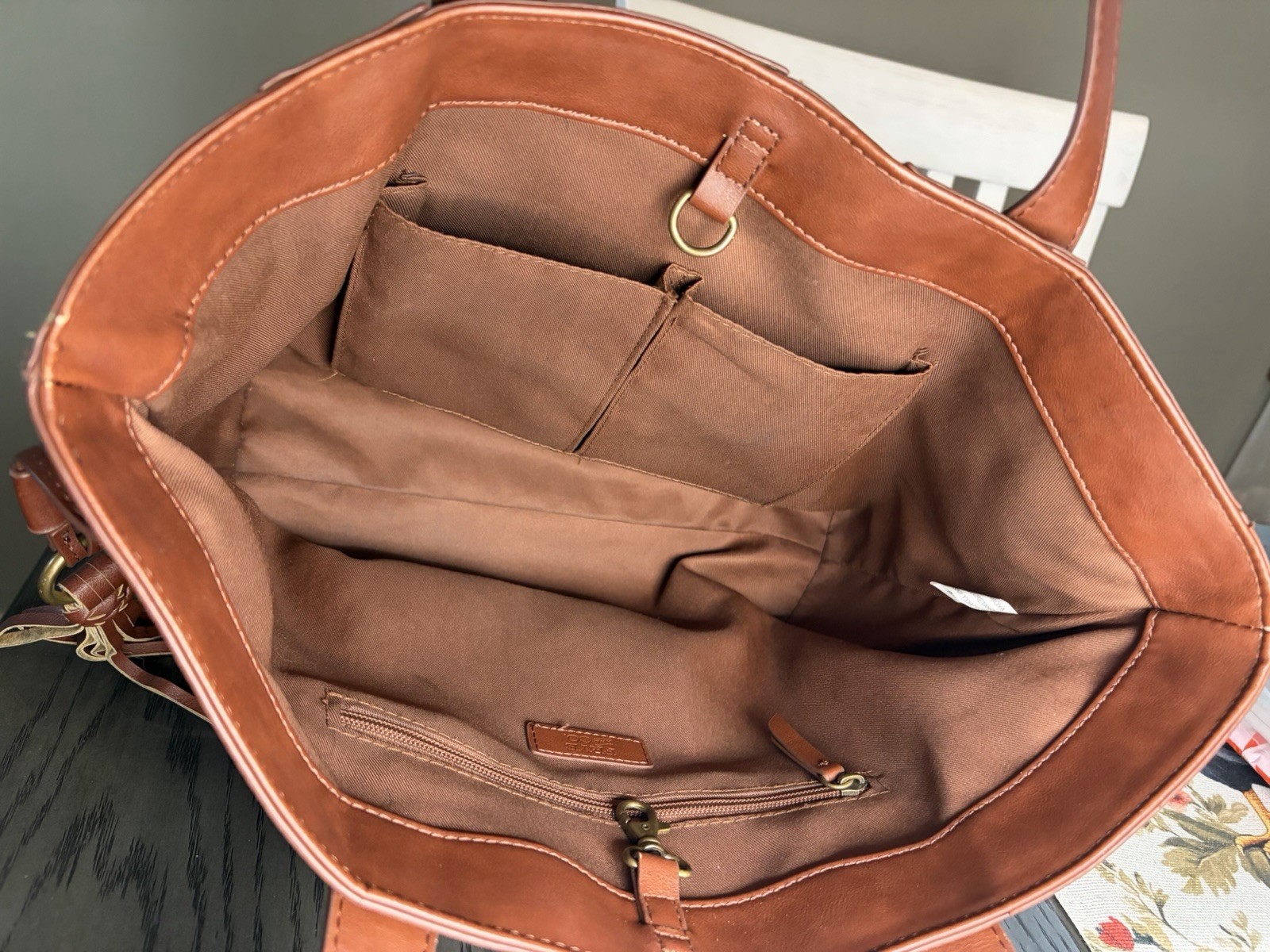 Frye Brown Large Tote Shoulder Bag Tassel Stitching Lined Pockets