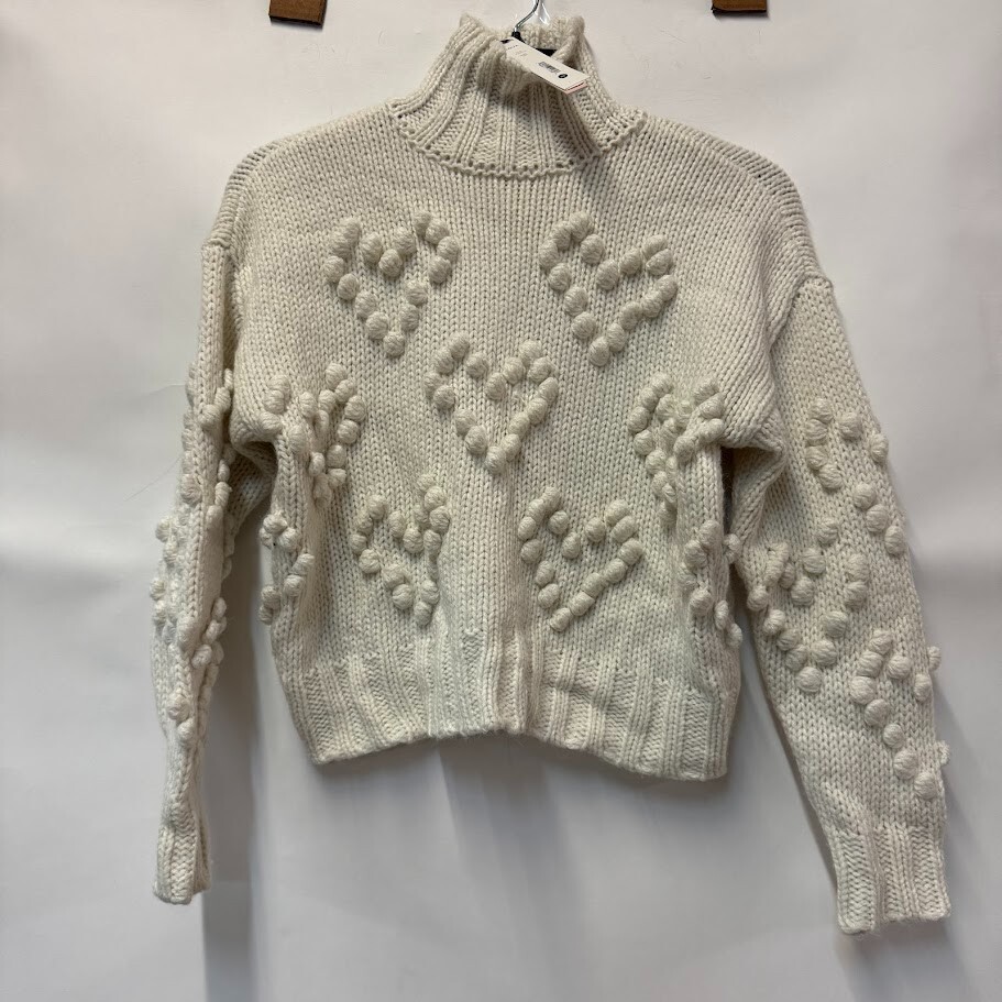 Aqua Womens XS Ivory White Heart Textured Cable Knit Turtleneck Sweater NWT T85