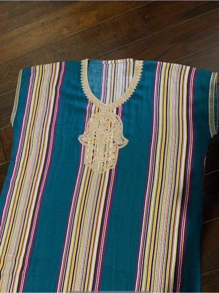 Oriental Moroccan Gandoura dress for women Caftan with Khamssa embroidery