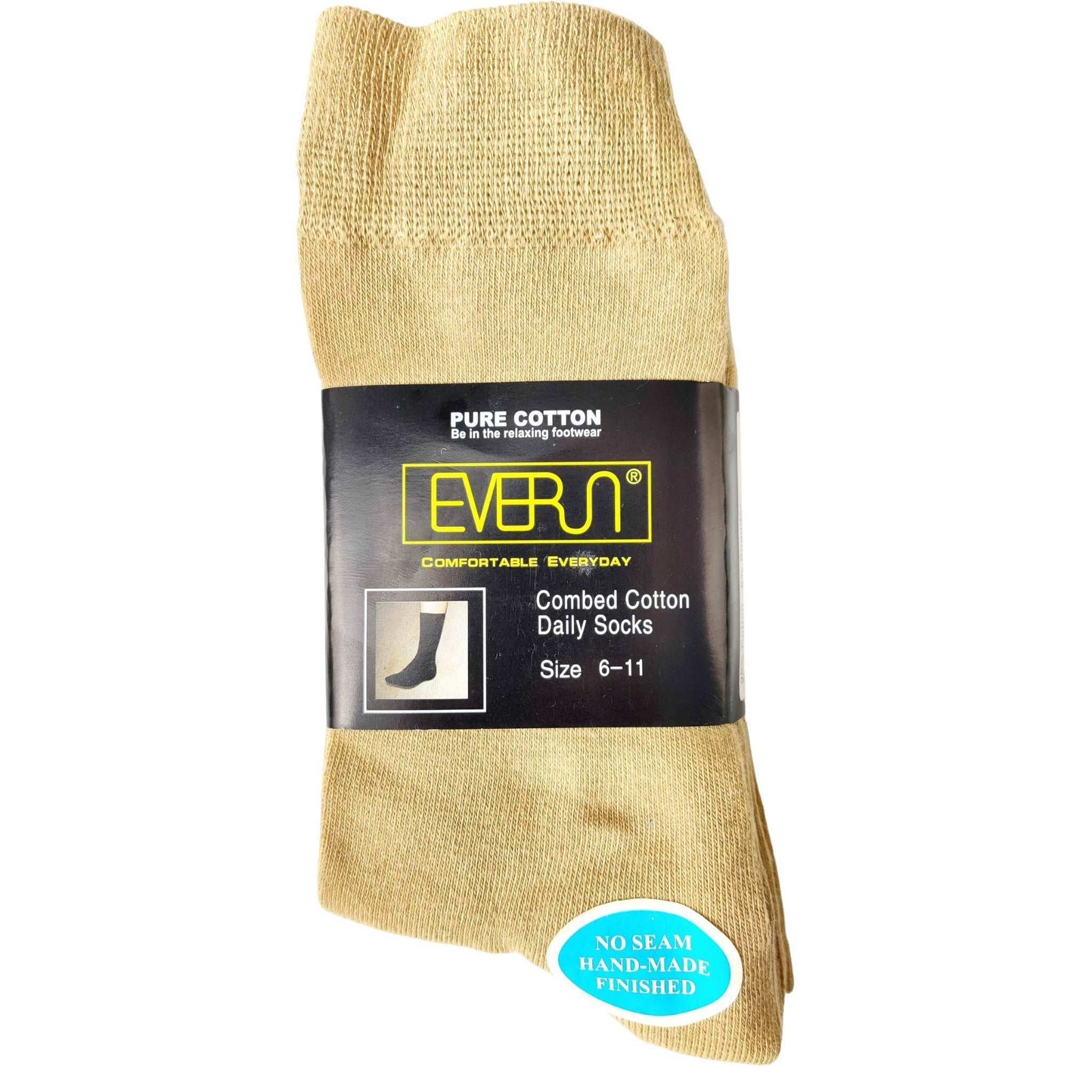 3Prs No Seam Pure Cotton Crew Socks Solid Quality Work Office School Casual