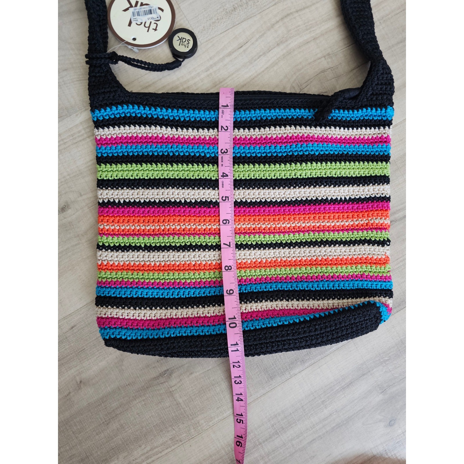 The Sak Casual Classics Crochet Shoulder Bag Multi Color Striped Knit Purse NEW