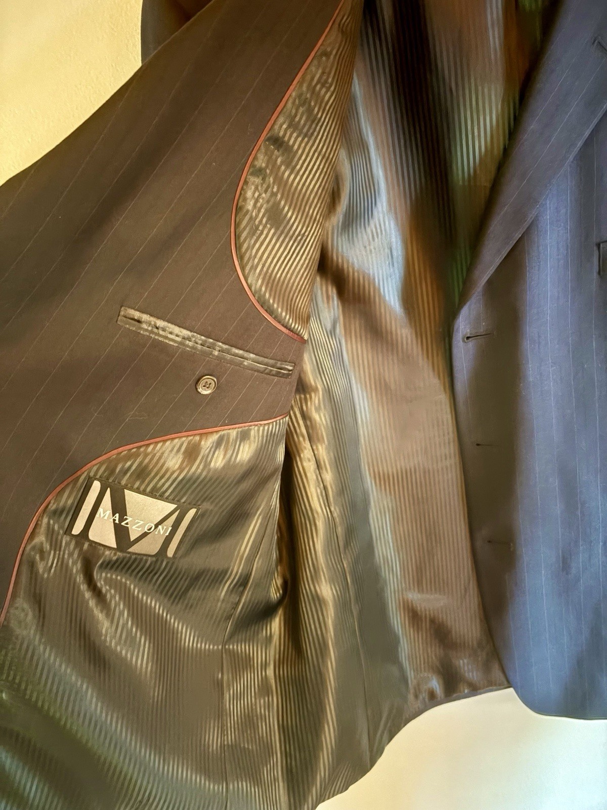 Mazzoni Men’s Black Pinstripe Suit Jacket 48/43R Single-Breasted 3-Button