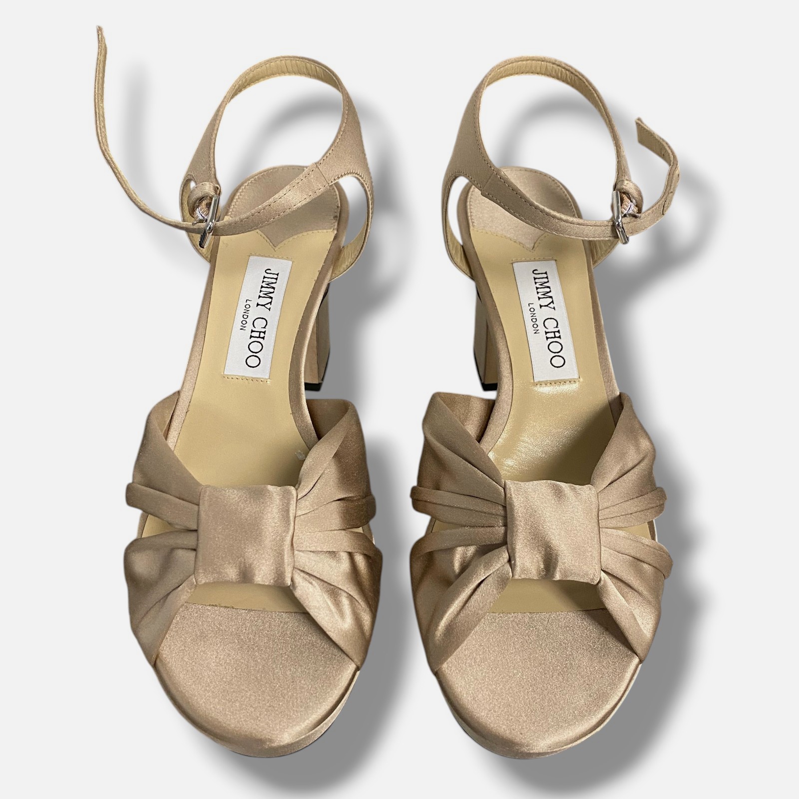 Jimmy Choo Women’s Beige Heloise 120MM Satin Platform Sandals Size 40
