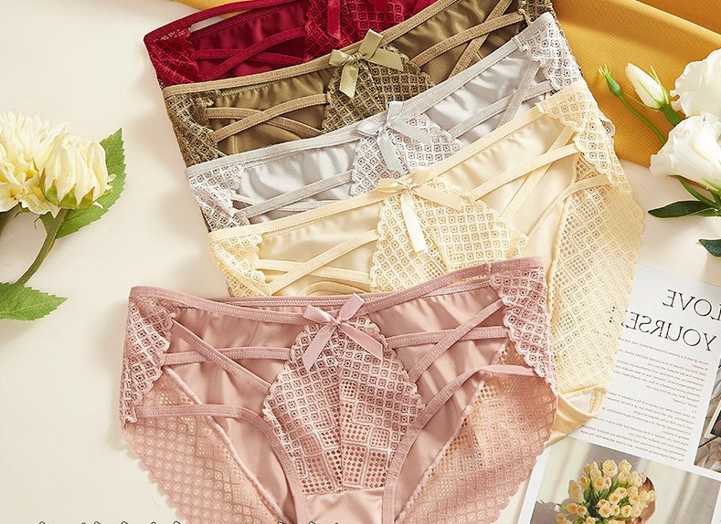 Women Low waist Briefs Squares Stripe Lace Seamless Plus size Underpants 91981