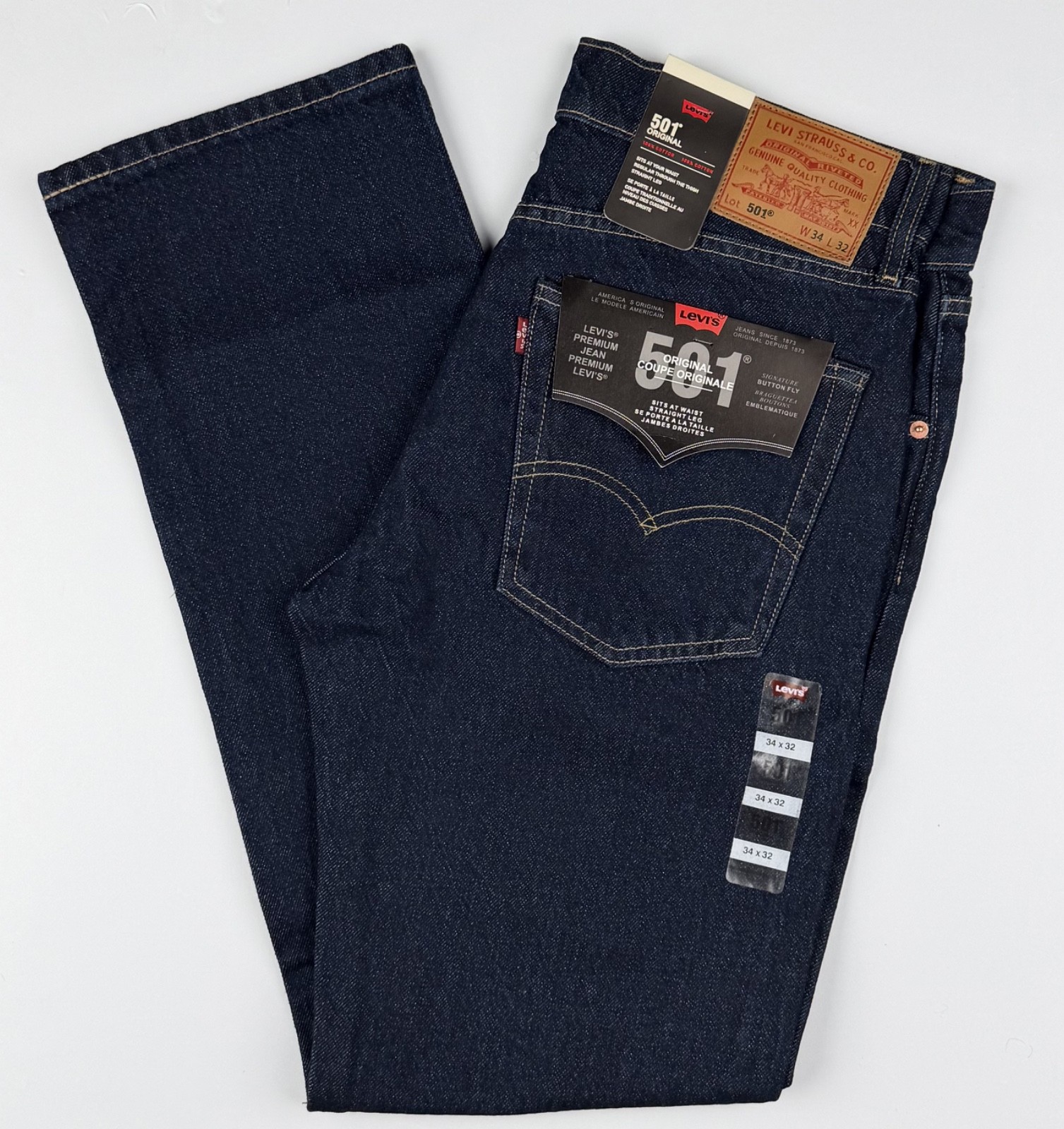 Levi’s Premium 501 Original STRAIGHT LEG Jeans Men 34×32- Blue 00501-1484 NWT