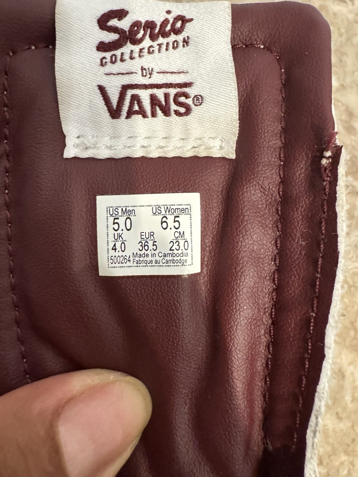 Vans Lowland CC Serio White Burgundy Gum Shoes Men 5 Women 6.5