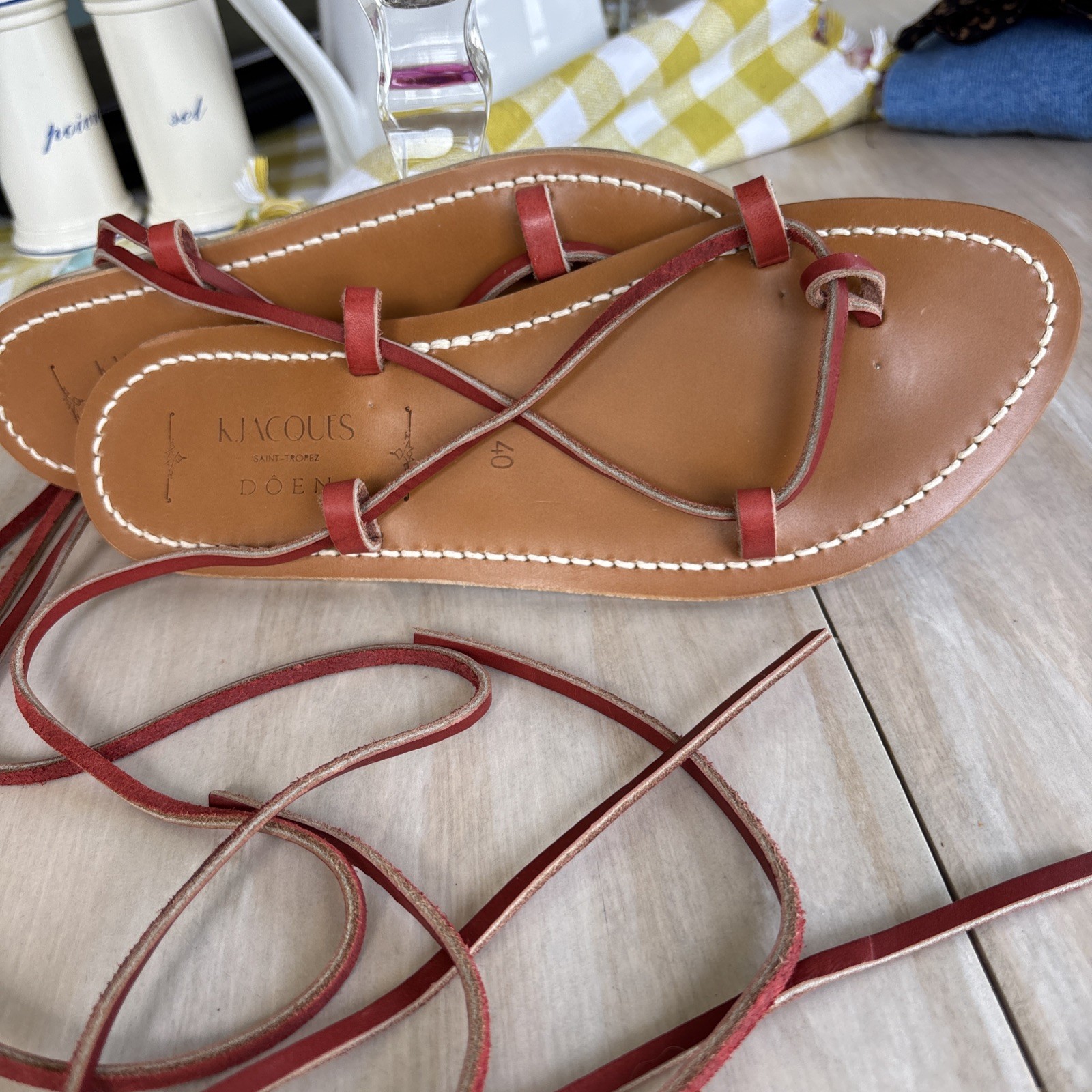 Doen Leather Ankle Wrap Flat Sandals Size 40