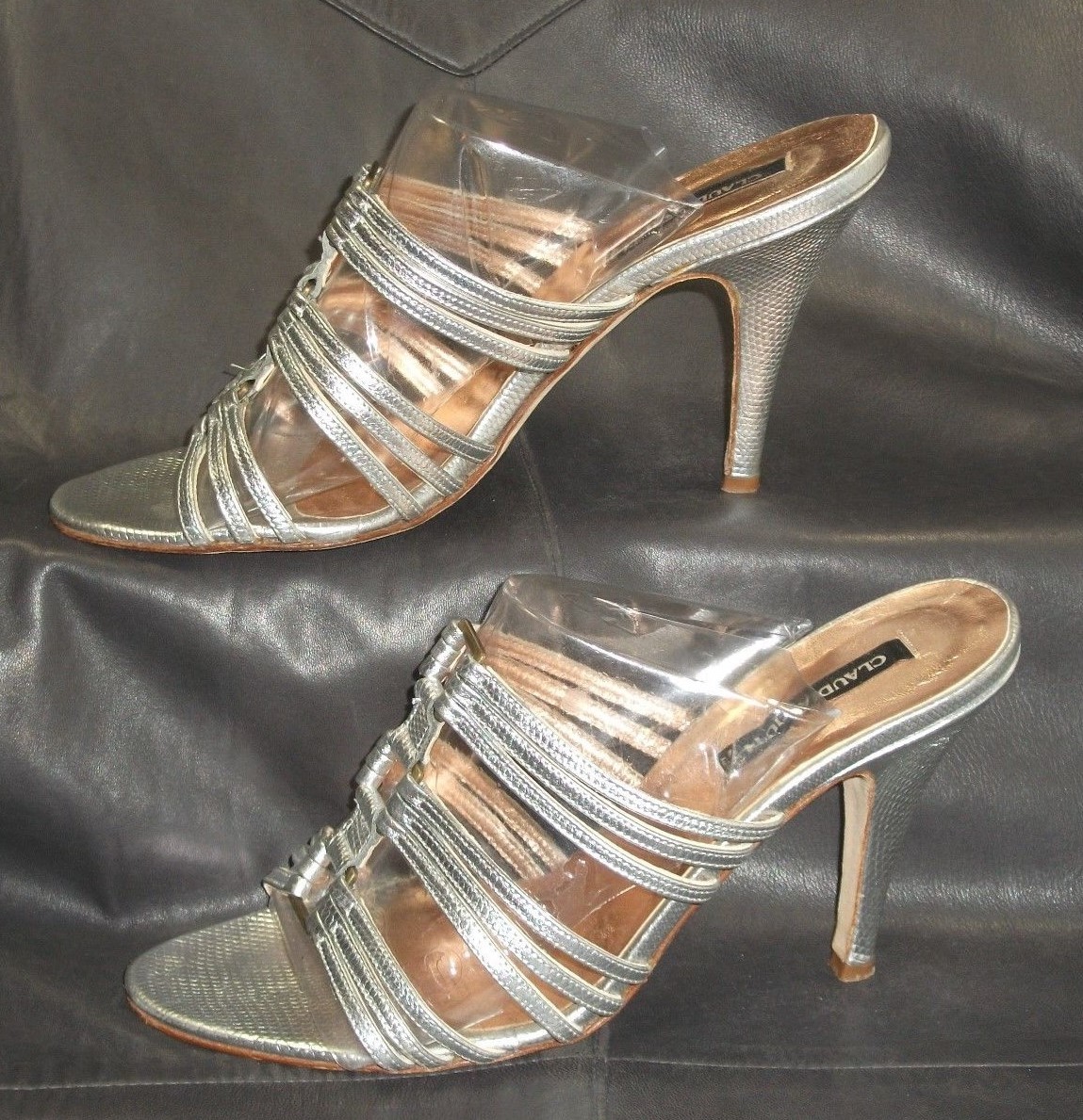 Claudia Ciuti women’s silver lizard print leather mule sandal shoes size US 8M