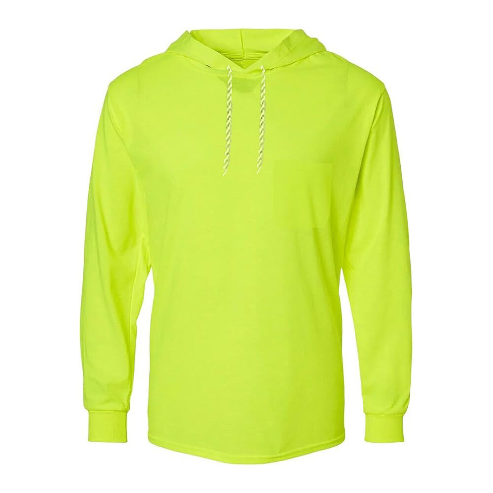 Cotton High Visibility T Shirt Safety Long Sleeve with Hood Lime Orange