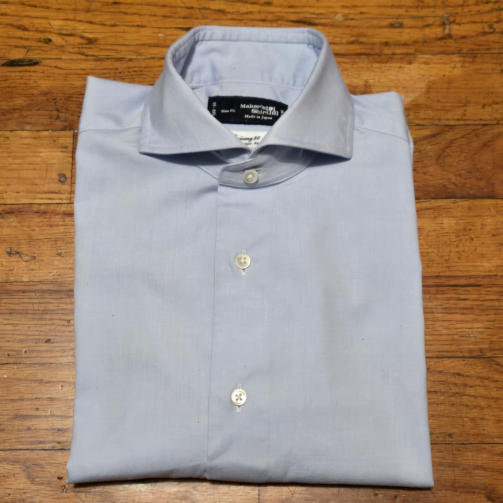 Maker’s Shirt Kamakura Dress Shirt Slim Fit 15/33.5 Blue- Made In Japan
