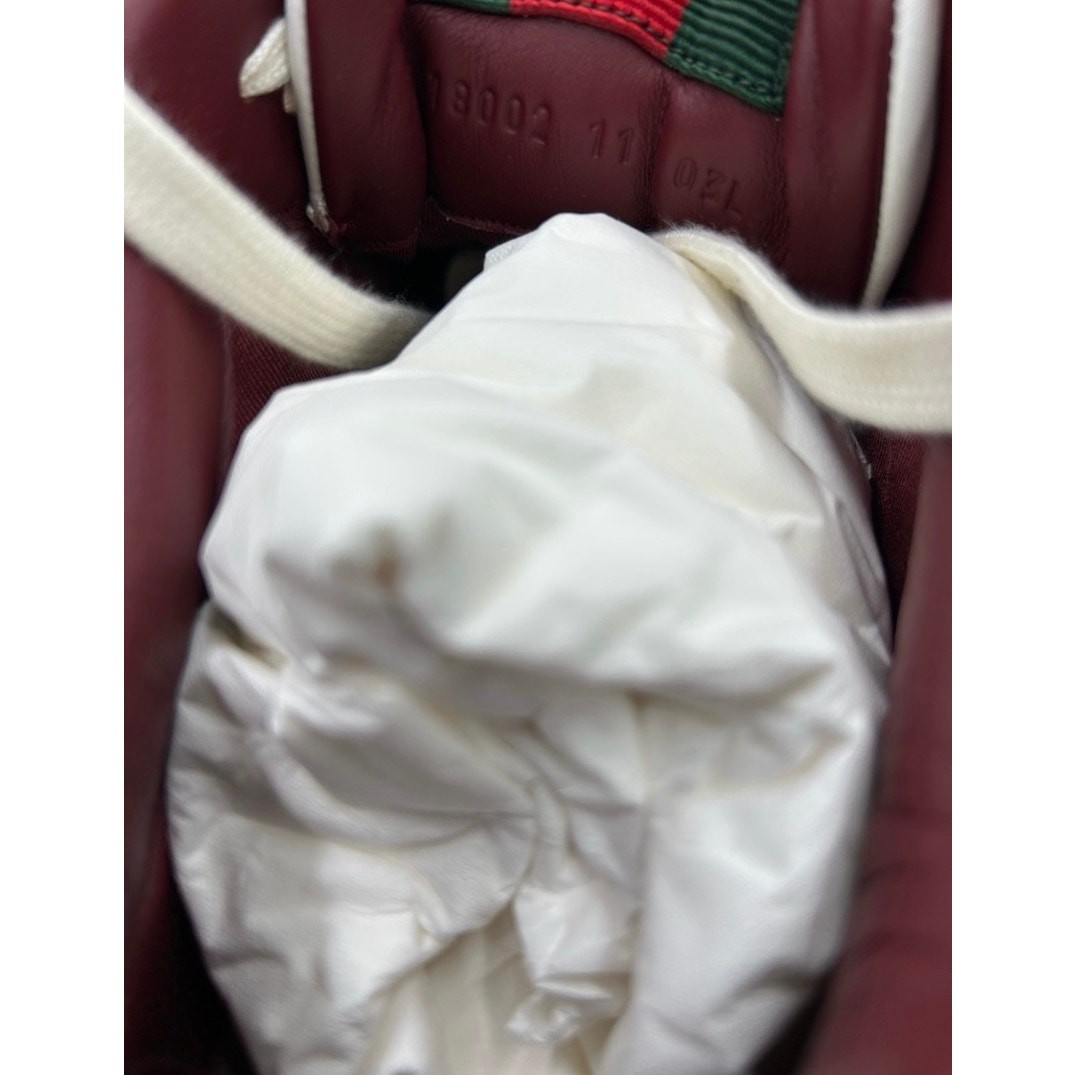 Men’s Gucci re-web sneakers in white leather and patent trim sz 11 fits 11.5 US