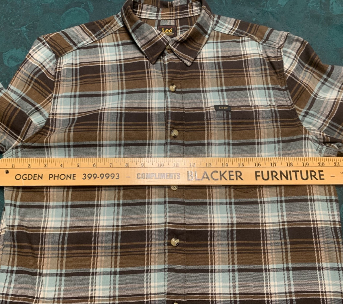 Lee 98% Cotton/2% Elastane Brown/Blue Plaid Flannel Shirt Size M