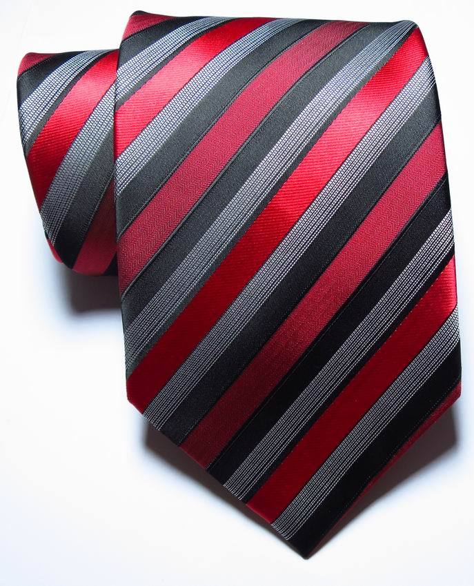 New Classic Striped Black White Red JACQUARD WOVEN Silk Men’s Tie Necktie