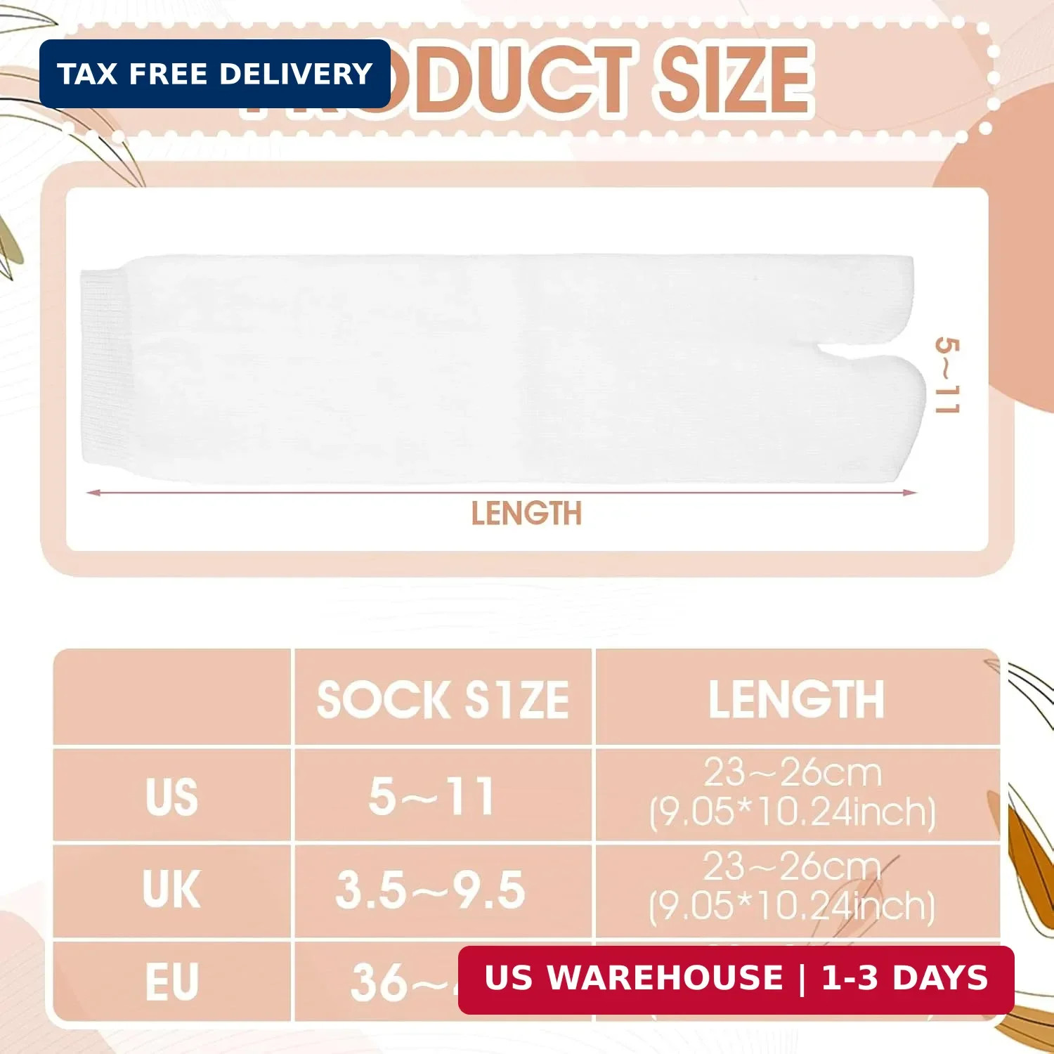 Japanese Tabi Socks White 4 Pairs Split Toe US Size 5-11 for Men Women