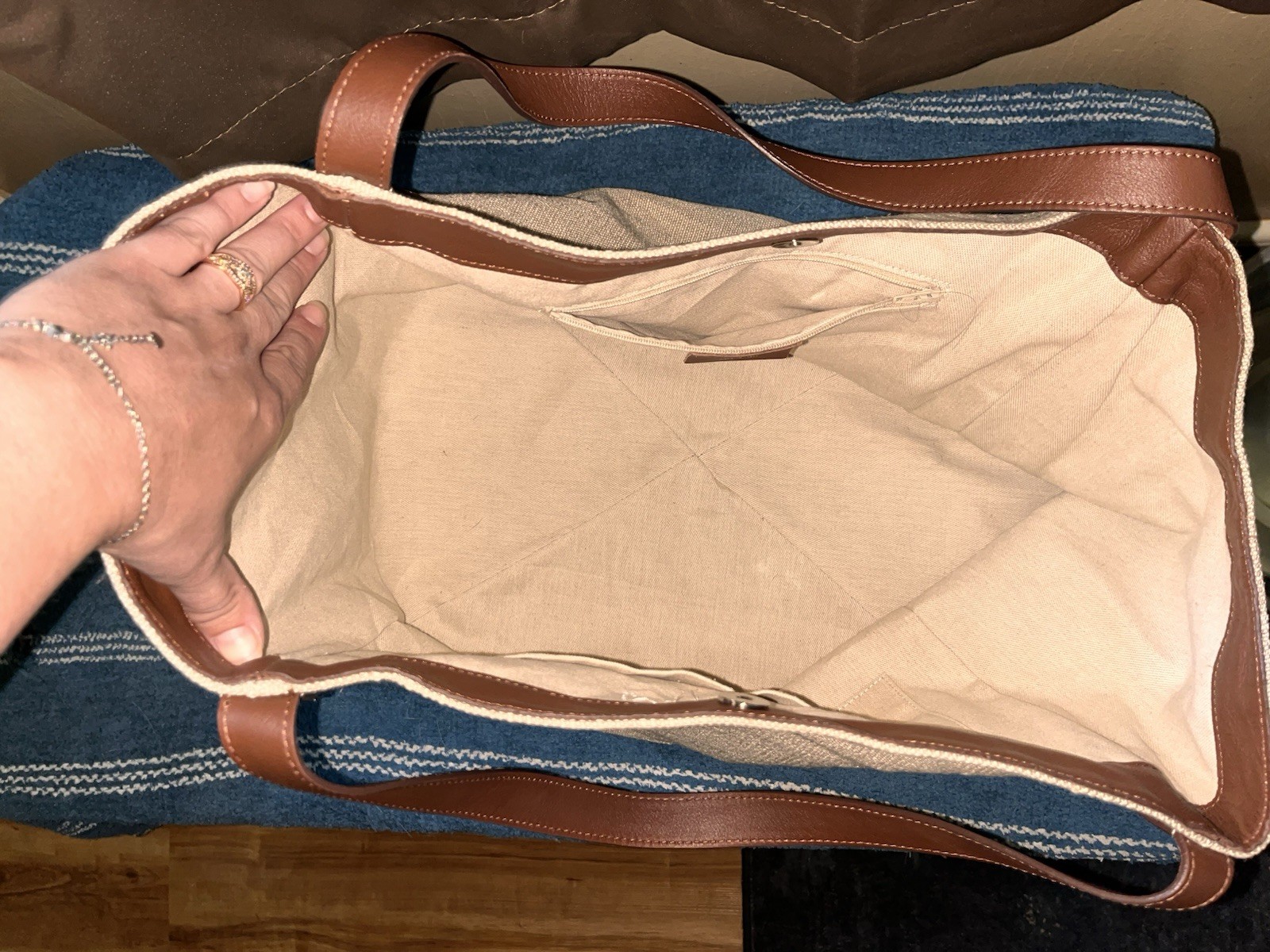 Mark & Graham Italian Linen Genuine Leather Tote Bag Made in Italy Monogram MSH