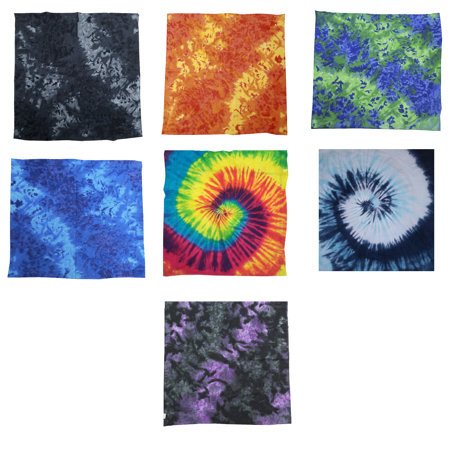 Multicolor Tie Dye Bandanas 100% Cotton 20 x 20 Inches