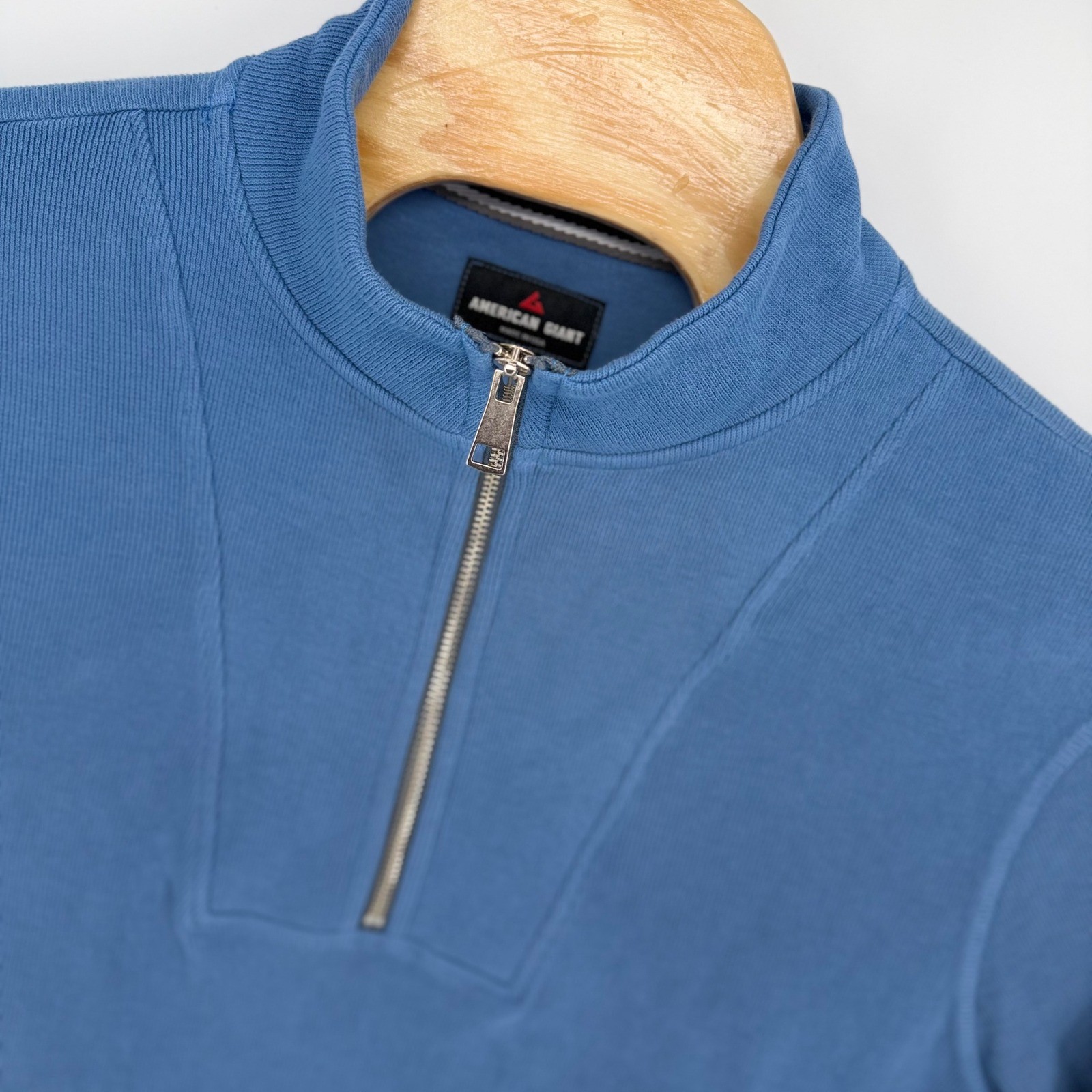 American Giant Quarter Zip Pullover Mens Medium Blue Ribbed Cotton Sweater